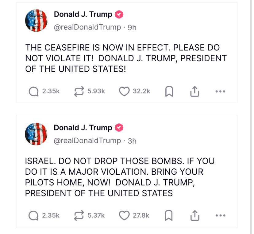 ArtCandee's tweet photo. Donald Trump is publicly begging Netanyahu and Israel to not break the ceasefire.

MAGA elected the biggest moron and the weakest president in U.S. history. https://t.co/MDO6h21Jgw