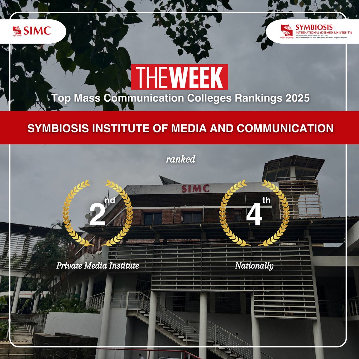 We’re proud to share that SIMC has been ranked 4th nationally and 2nd among private media institutes in The Week’s 2025 rankings!

A big thank you to our faculty, students, and alumni who continue to raise the bar every year.

#SIMC #SIU #TheWeek