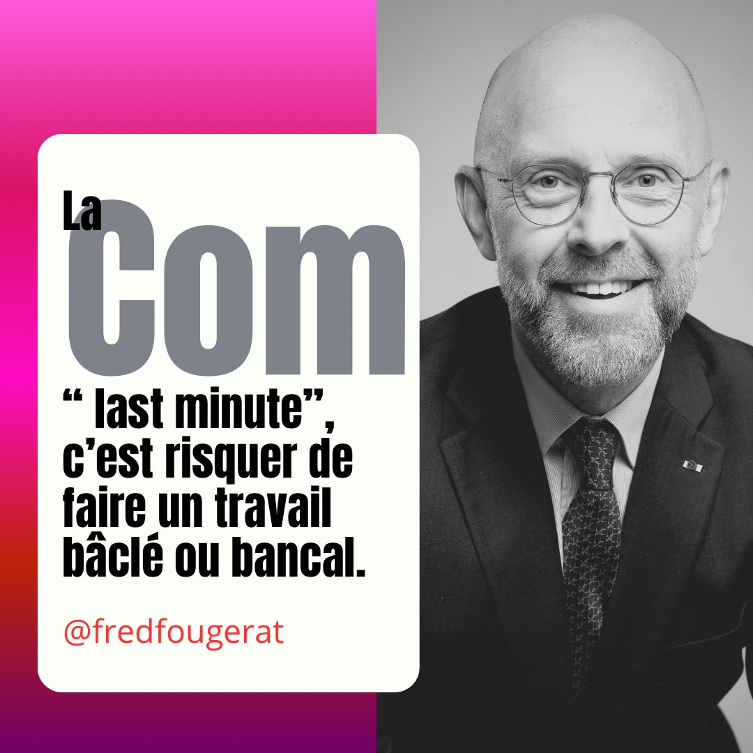 Ce n’est pas parce que le travail du communicant est celui qui peut se voir en dernier, qu’il faut associer la #communication à la dernière minute !

Produire de l’intelligence, puis les outils et la promotion qui va avec, demande du temps incompressible.

#LaComEstUnMétier