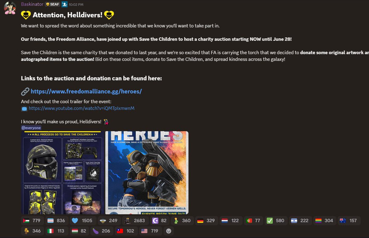 Helldivers_NOW's tweet image. #Helldivers2 | #Helldivers2Community 

Official Discord announcement of Charity Event