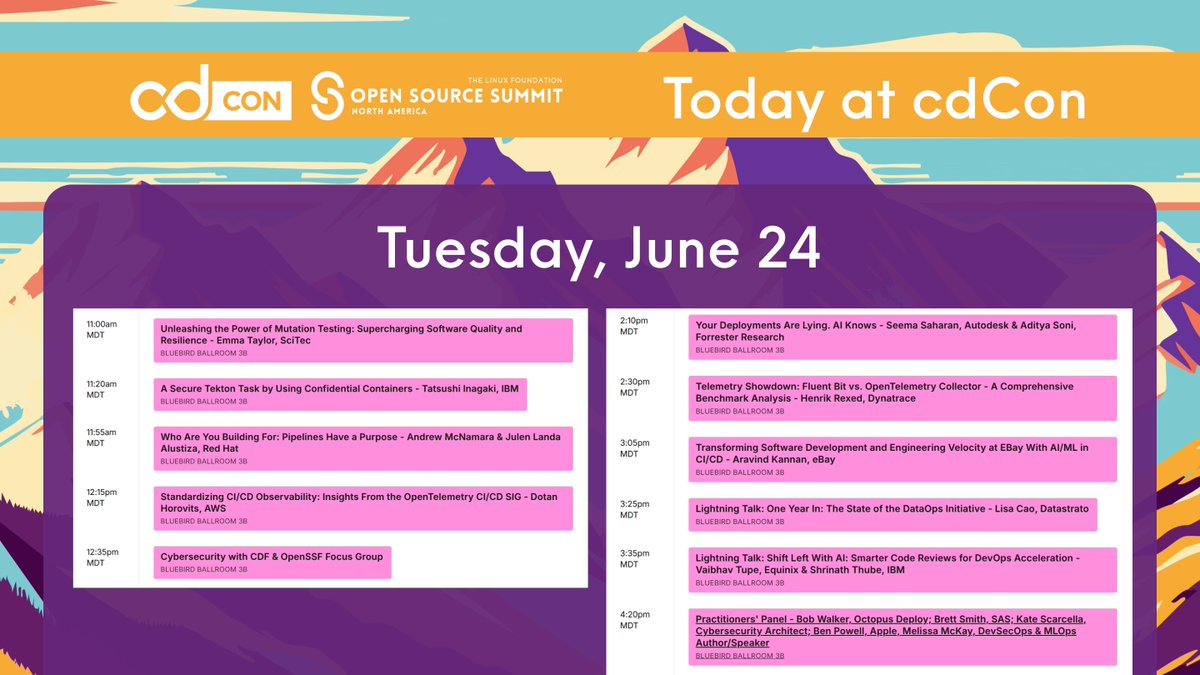 CDeliveryFdn's tweet image. 📆 [June 24] Today&apos;s #cdCon #OSSummit schedule!
hubs.ly/Q03tmtV30