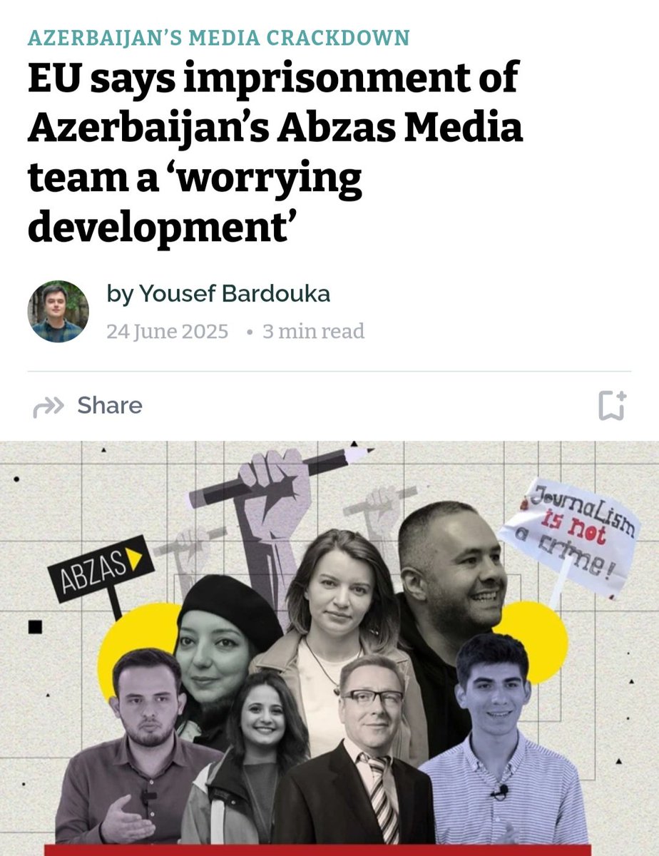 ArtSpangenberg's tweet image. The dictator and war criminal Ilham, the bosom friend of Kallas @kajakallas and Von der Leyen @vonderleyen, continues to act with impunity. Unless the EU finally imposes real consequences, he will remain unchecked and emboldened.
oc-media.org/eu-says-impris…
#FreePoliticalPrisoners…