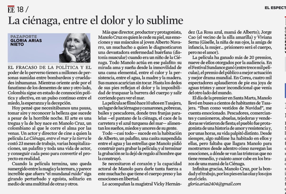 Invito a leer el Pazaporte de hoy y -sobre todo- no se pierdan la 📽️de <a href="/manolocruzcine/">Manolo Cruz</a> "La Ciénaga, entre el mar y la tierra". <a href="/cienagapelicula/">La Ciénaga, película</a> una obra de arte anclada a la vida, entre el mar y las estrellas.