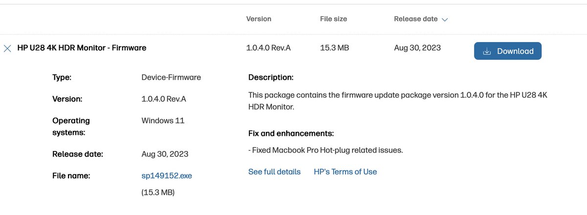 Useful - there's a firmware update for my HP U28 4K monitor that fixes Mac hot plug issues - but you need a Windows PC to install it... 😱 <a href="/HPUK/">HP UK</a>