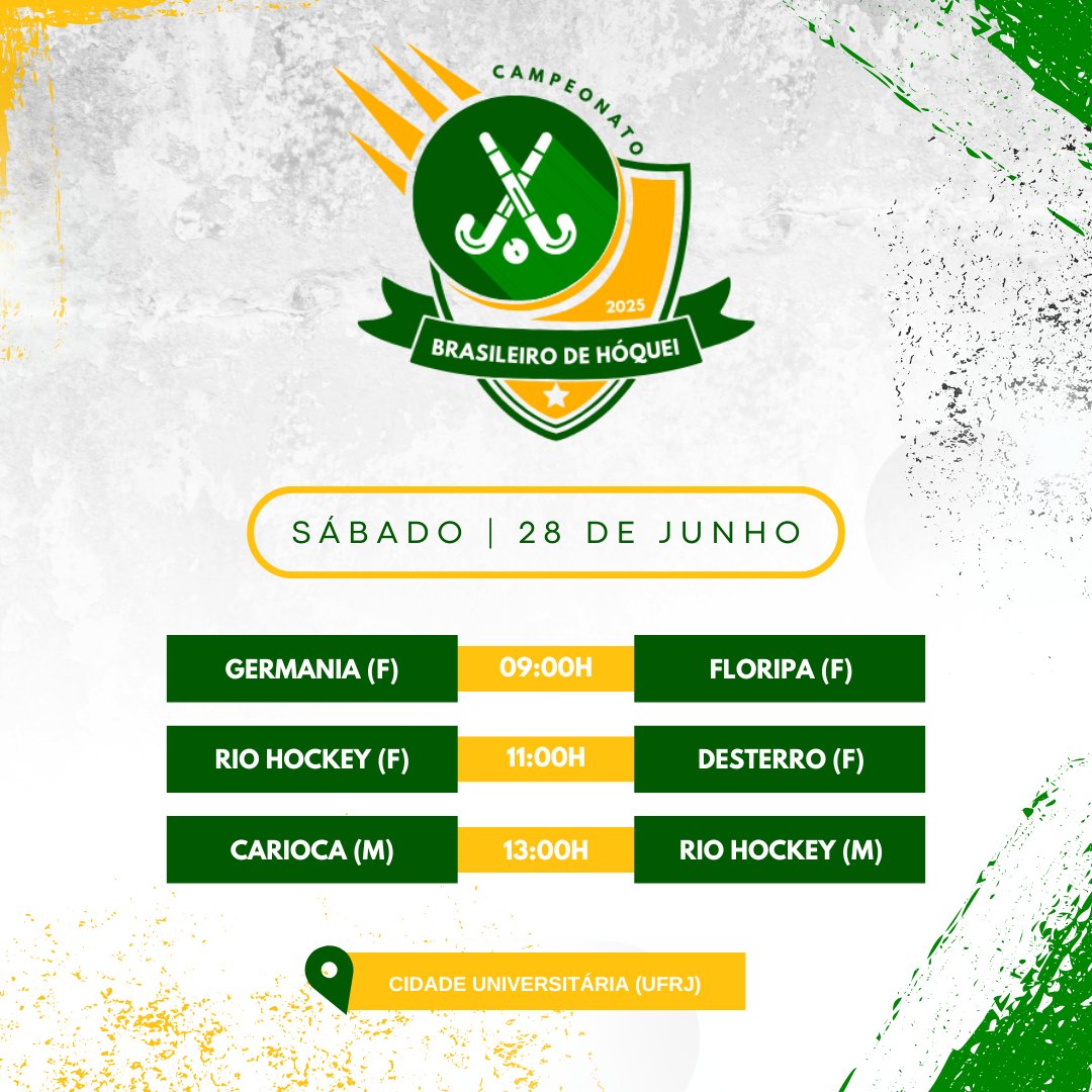 Neste fim de semana, a Cidade Maravilhosa será palco do Campeonato Brasileiro Adulto de Hóquei sobre a Grama. 🏑

Venha torcer pelo seu time favorito e vibrar com a gente! 

🎟 A entrada é gratuita. 

📍 Local: Praça Edson Abdalla Saad, Cidade Universitária 

#hoquei #cbhg
