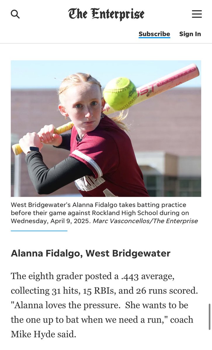 Alanna Fidalgo 2029 (@alannafidalgo29) on Twitter photo Thank you <a href="/BrocktonSports/">Brockton Enterprise sports</a> and <a href="/ReporterRyan24/">Ryan Vermette</a> for including me as nominee for Enterprise player of the year! Voting open now 🥎✅ also give a vote to <a href="/KelseyWhitman_4/">Kelsey Whitman 2027</a> 🖤🤍 #fury #softball
enterprisenews.com/story/sports/h… Thank you <a href="/BrocktonSports/">Brockton Enterprise sports</a> and <a href="/ReporterRyan24/">Ryan Vermette</a> for including me as nominee for Enterprise player of the year! Voting open now 🥎✅ also give a vote to <a href="/KelseyWhitman_4/">Kelsey Whitman 2027</a> 🖤🤍 #fury #softball
enterprisenews.com/story/sports/h…