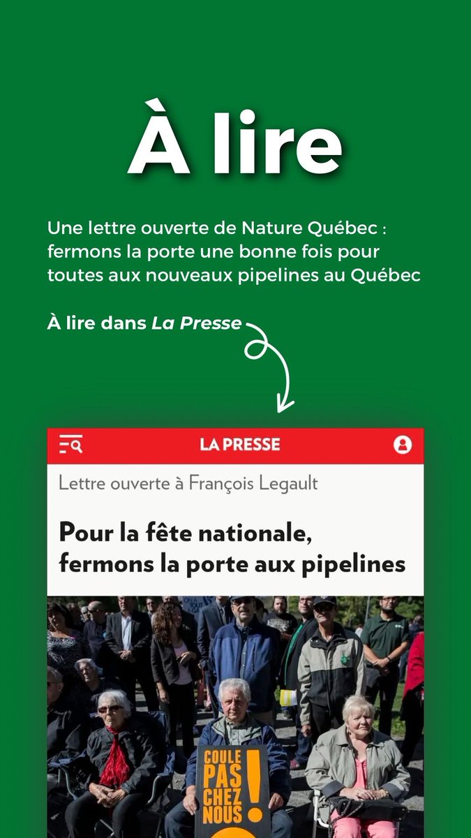 Pour la fête nationale, nous demandons à M.Legault de fermer la porte une bonne fois pour toutes aux nouveaux pipelines au Québec.

Refusons d’être la simple voie de passage des ambitions des pétrolières qui se soucient peu de voir le monde brûler.

lapresse.ca/dialogue/opini…