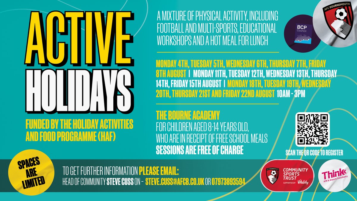 AFCB Community (@afcbcommunity) on Twitter photo 🆓 multi-sport holiday camp at <a href="/BourneAcademy/">The Bourne Academy</a>
Open to young people in receipt of free school meals
Places are very limited, book here 👉 forms.office.com/e/5N0XFreEwj 🆓 multi-sport holiday camp at <a href="/BourneAcademy/">The Bourne Academy</a>
Open to young people in receipt of free school meals
Places are very limited, book here 👉 forms.office.com/e/5N0XFreEwj