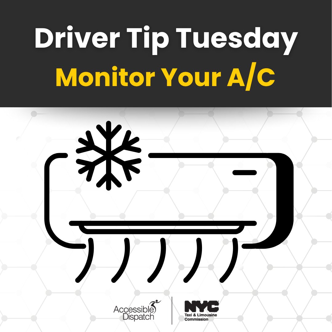 nycaccessible's tweet image. Keep your cool this summer, @nyctaxi drivers!
If your A/C isn’t blowing cold air consistently, it might be time for a new cabin air filter.
✅ Check for steady, cool airflow
✅ Replace the filter if it’s clogged or dirty
A quick fix can make a big difference!