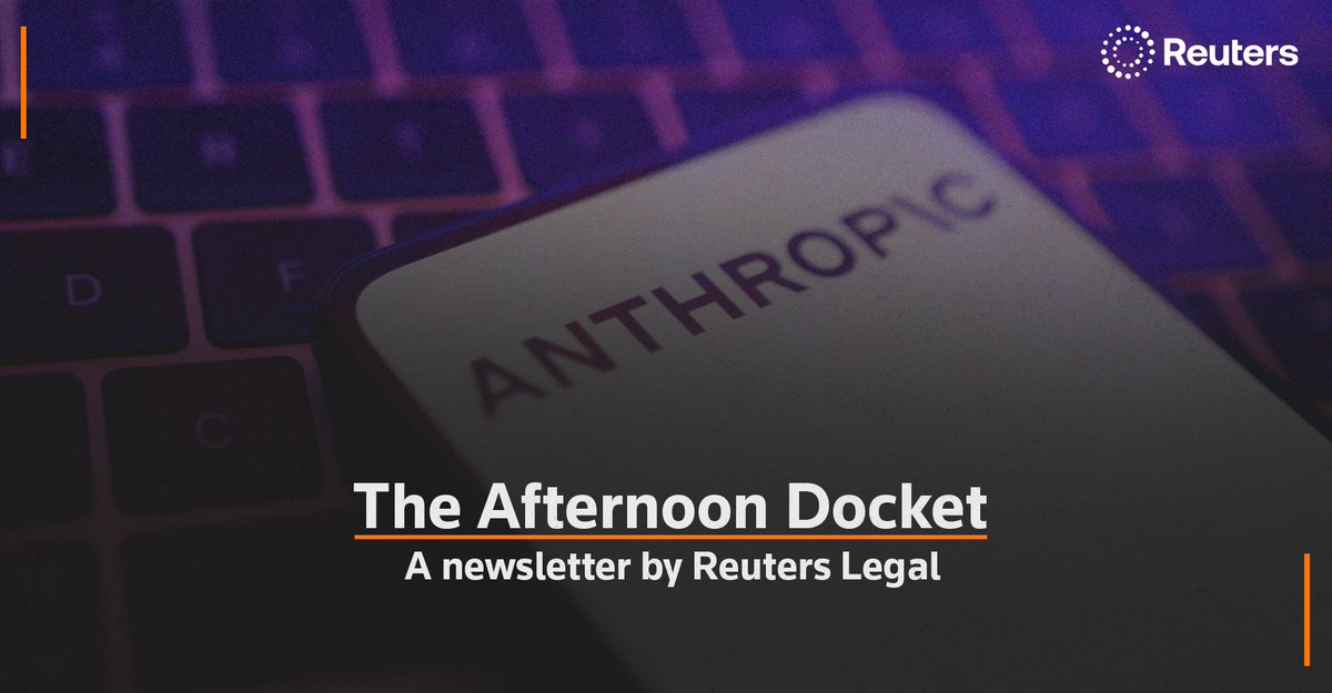 A federal judge in San Francisco ruled that Anthropic's use of books without permission to train its artificial intelligence system was legal under US copyright law.

Subscribe to The Afternoon Docket: reut.rs/4eeQBPI