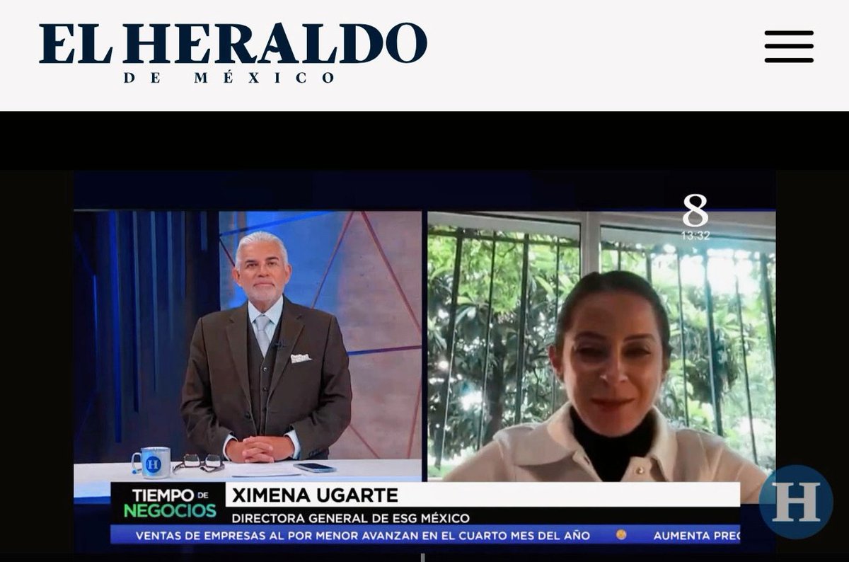 ESG_mex's tweet photo. Nuestra Directora Operativa, Ximena Ugarte Luiselli, participó en Tiempo de Negocios con @dariocelise  en @heraldodemexico, donde habló sobre la relevancia de integrar criterios ESG en las empresas. 
Agradecemos el espacio para seguir impulsando la #sostenibilidad corporativa. https://t.co/8cS8DfWxGr