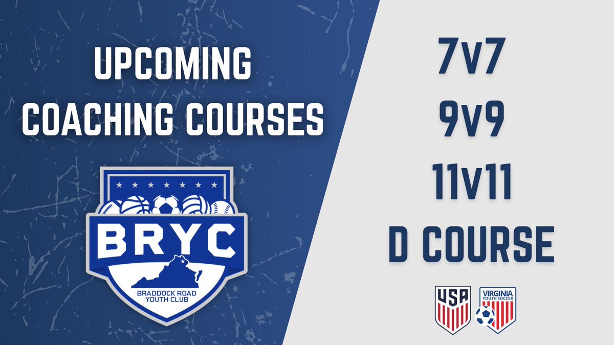 Register now for BRYC upcoming coaching courses!

7v7: learning.ussoccer.com/coach/courses/… 
9v9: learning.ussoccer.com/coach/courses/… 
11v11: learning.ussoccer.com/coach/courses/… 
D Course: learning.ussoccer.com/coach/courses/…