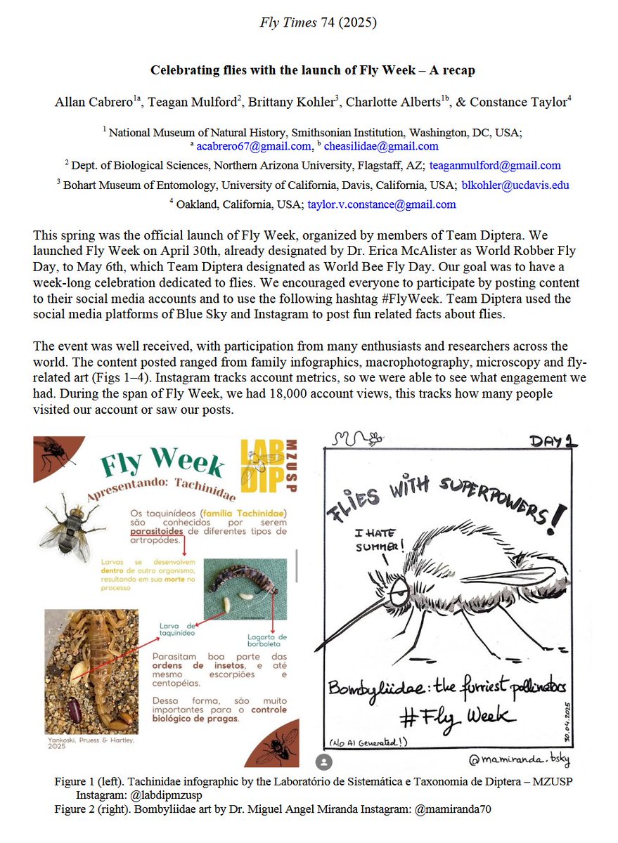 MAMirandaTweet's tweet photo. 🎨 Just published in Fly Times 74!
One of my illustrations to celebrate the fascinating world of Diptera, inspired by fieldwork, taxonomy, and a touch of humor.
Grateful to the authors for sharing it!
🪰 View it here: https://t.co/YD6K5dY0AO
#Diptera #Entomology #FlyWeek https://t.co/4XW7hDEAXC