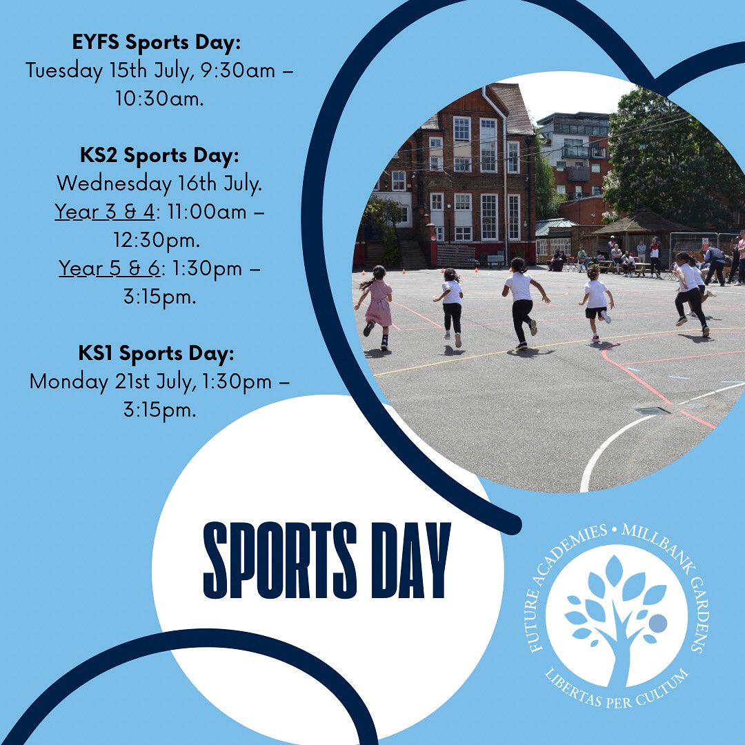 Sports Day is Coming Up!
We’re excited to welcome all parents and carers to our upcoming Sports Day events. Come along and support our amazing pupils as they take part in a fun-filled day of activities and friendly competition.