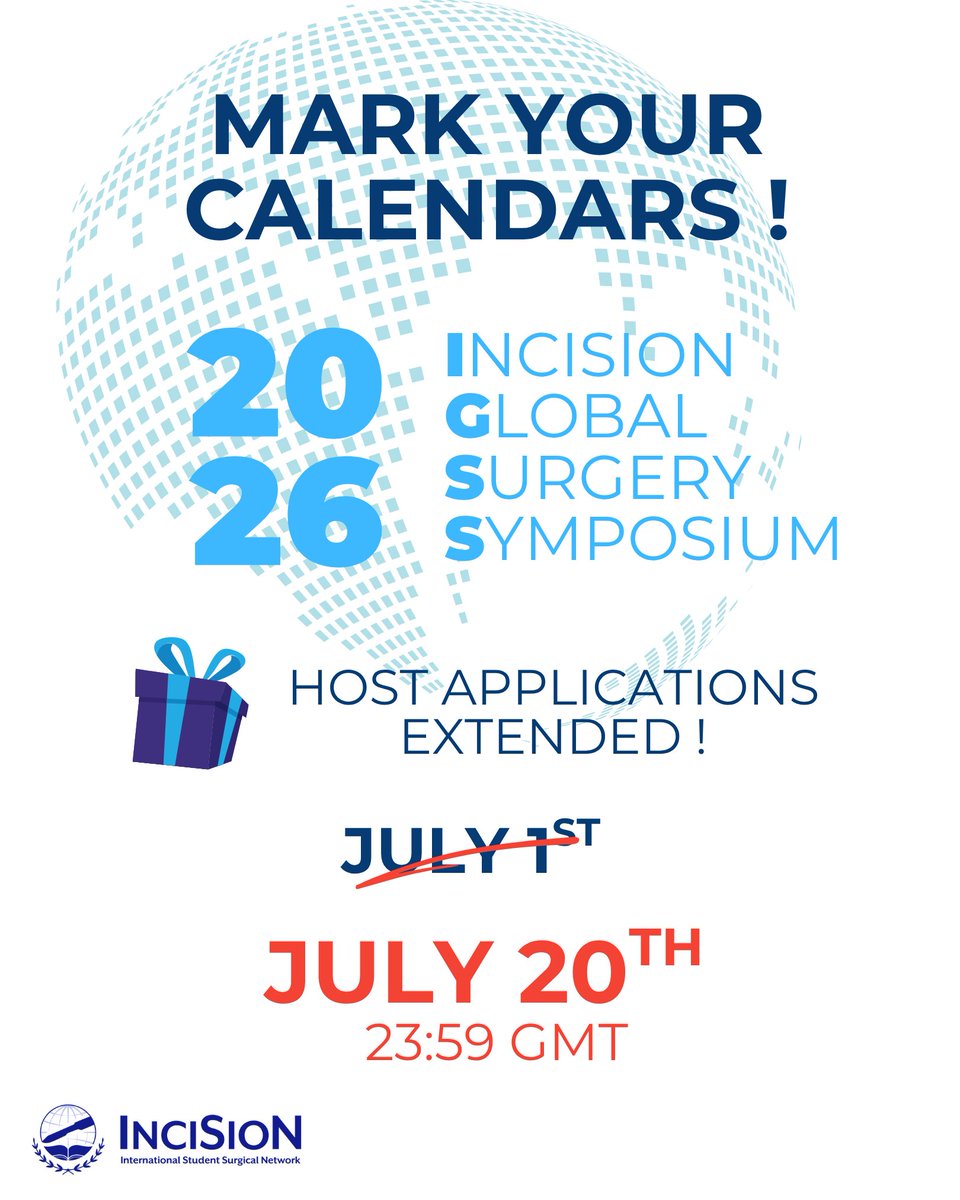 InciSioNGlobal's tweet image. 🚨 Host applications for IGSS 2026 have been extended to July 20th, 23:59 GMT!
Ready to put your city on the global surgery map? 🌍
📥 Apply here: shorturl.at/hCXHX
#TheFutureOfTheOR #IGSS2026 #GlobalSurgery #InciSioN