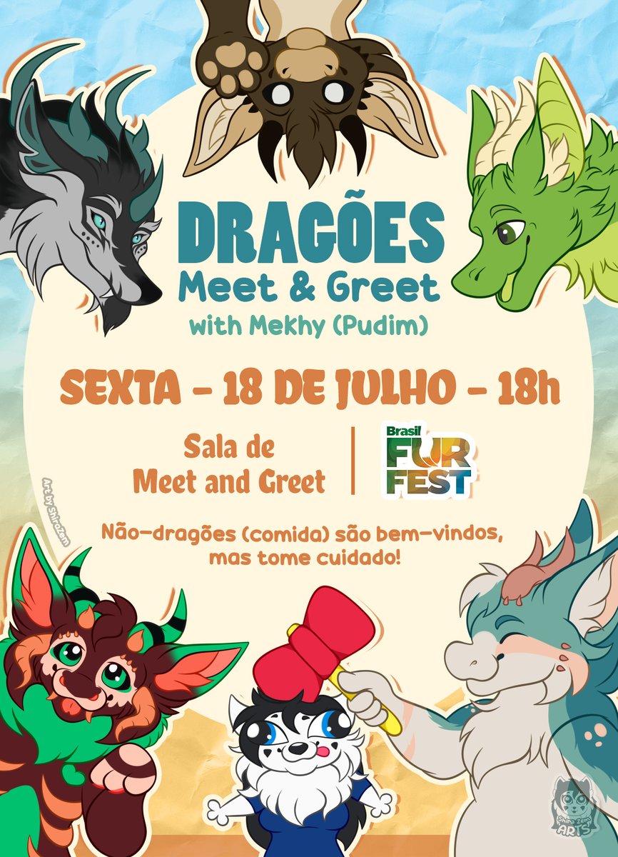 🪶 DRAGÕES MEET&amp;GREET - BFF2025! 🪶

Fui escolhida para criar a arte promocional do Dragões Meet &amp; Greet organizado pelo Mekhy (Pudim), que acontecerá na Brasil FurFest 2025!

(Sim, sou eu que estou recebendo um BONK 🤪)

Para mais informações, contate: MekhyW no Telegram ✨