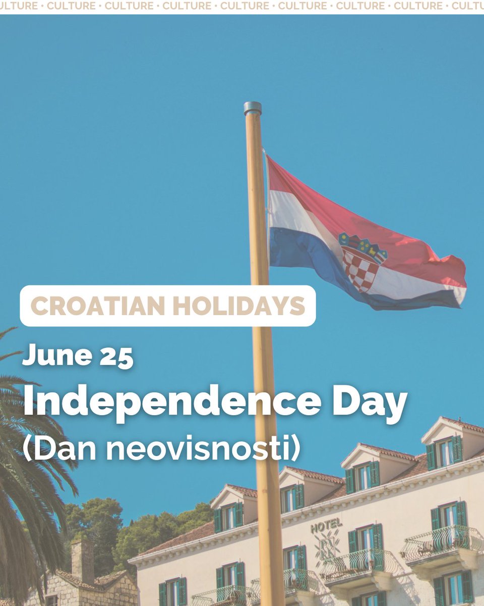 While not a national holiday, June 25 is an important memorial day that marks a key turning point in Croatian history -  the country's decision to declare independence from Yugoslavia in 1991.

Learn more about Independence Day (Dan neovisnosti) here: expatincroatia.com/dan-neovisnost…