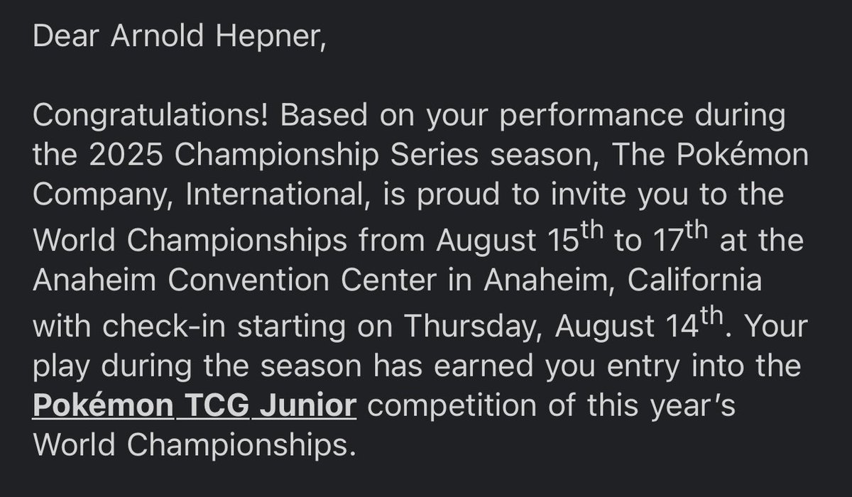 arnold_tcg's tweet image. 2nd full season and 2nd worlds invite! This time I did it in style finishing 4th in Oceania Juniors!

See you in Anaheim!