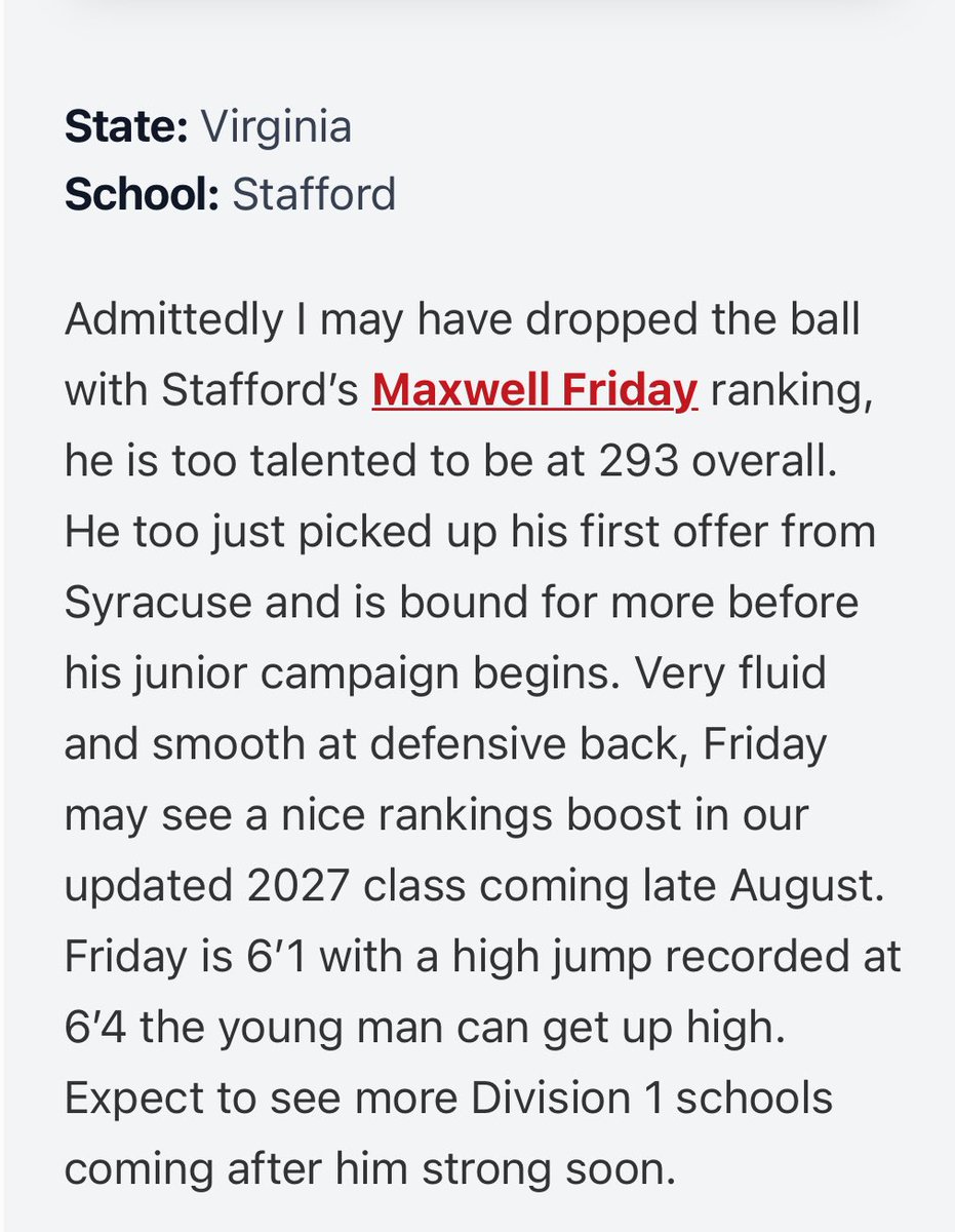 max2k27's tweet image. Appreciate @carljfred for the write-up! 📈📈
@PrepRedzoneVA
@CoachGerardJ @CoachCarp_SHS