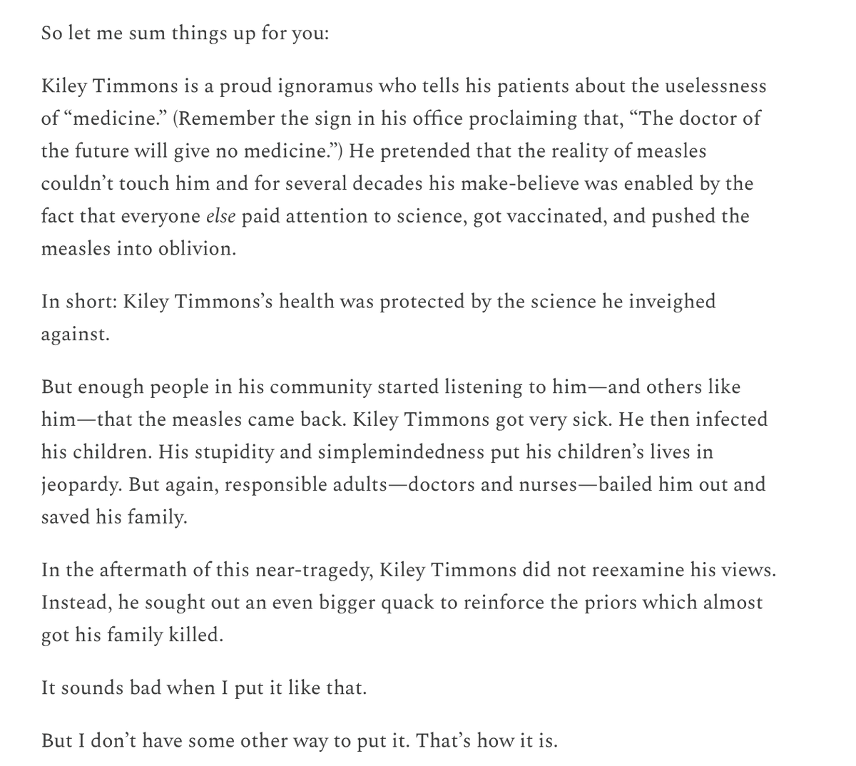 SonnyBunch's tweet photo. The people who reject the measles vaccine are, and I don't say this lightly, the stupidest fucking people on the planet. https://t.co/FqrC1IvkKn https://t.co/sW8M6YbDXf
