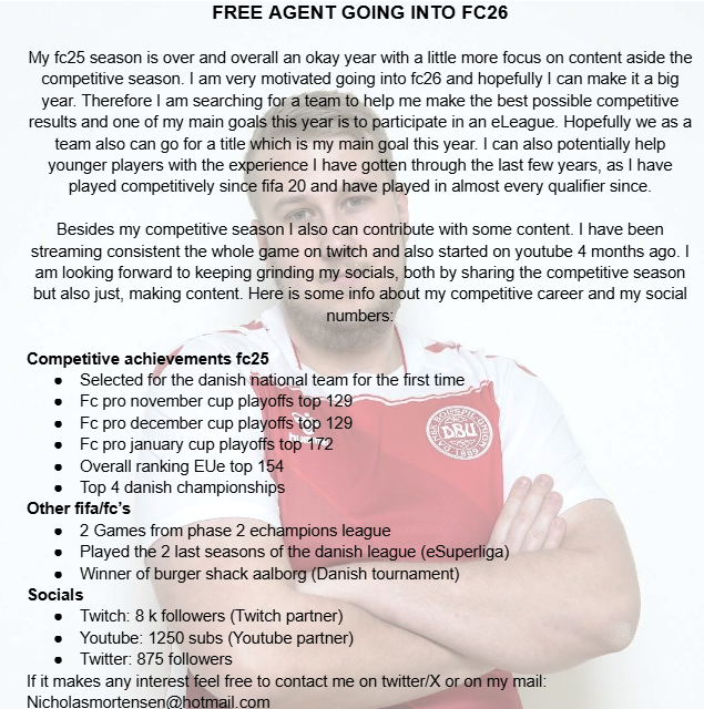 Free agent going into FC26 - retweets very appreciated! 🙏🙏