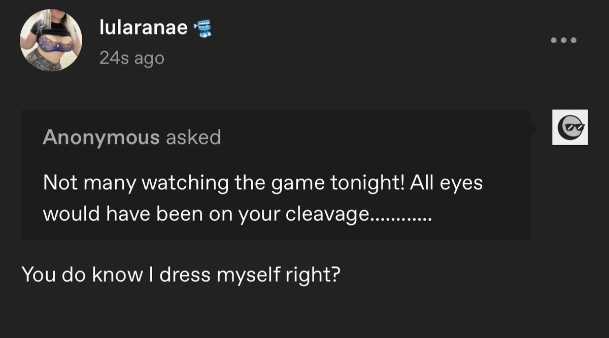 lularanae's tweet photo. Cleavage is kind of the point no?😇 https://t.co/L5M1boV6w1