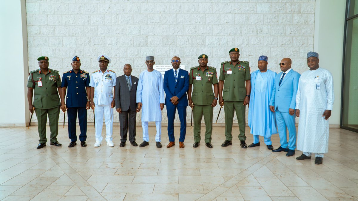 BTOofficial's tweet photo. Today, I joined the National Security Adviser (NSA), Mallam Nuhu Ribadu, at the Expanded Meeting of the Intelligence Community Committee (ICC) where we discussed extensively on how to enhance national security and intelligence sharing in our quest to achieve a safer nation.

The meeting saw the convergence of key stakeholders including the Minister of Justice and Attorney General of the Federation, Prince Lateef Fagbemi (SAN), Chief of Defence Staff, General Christopher Musa, and Heads of Security Agencies.