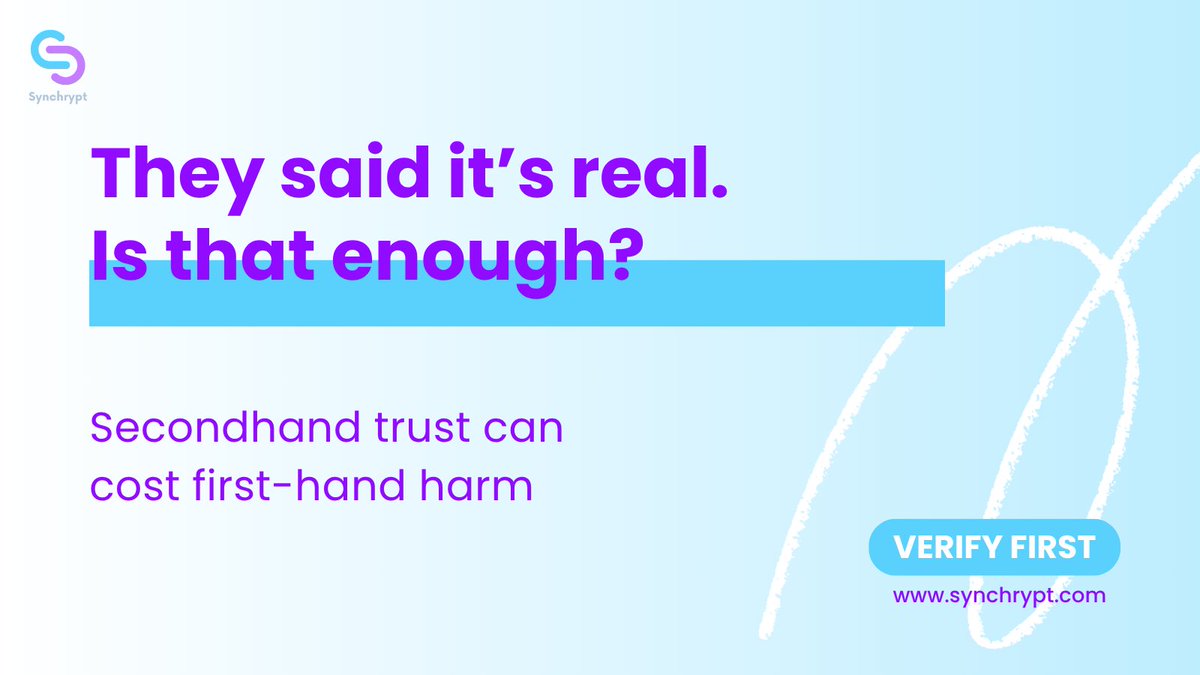 Synchrypt's tweet photo. Even good people can pass fake meds unknowingly.
Trust the scan, not the story.

#VerifyEverything #ScanToProtect #MedicationMatters #DigitalHealthDefense #Synchrypt https://t.co/hflrV26yAq