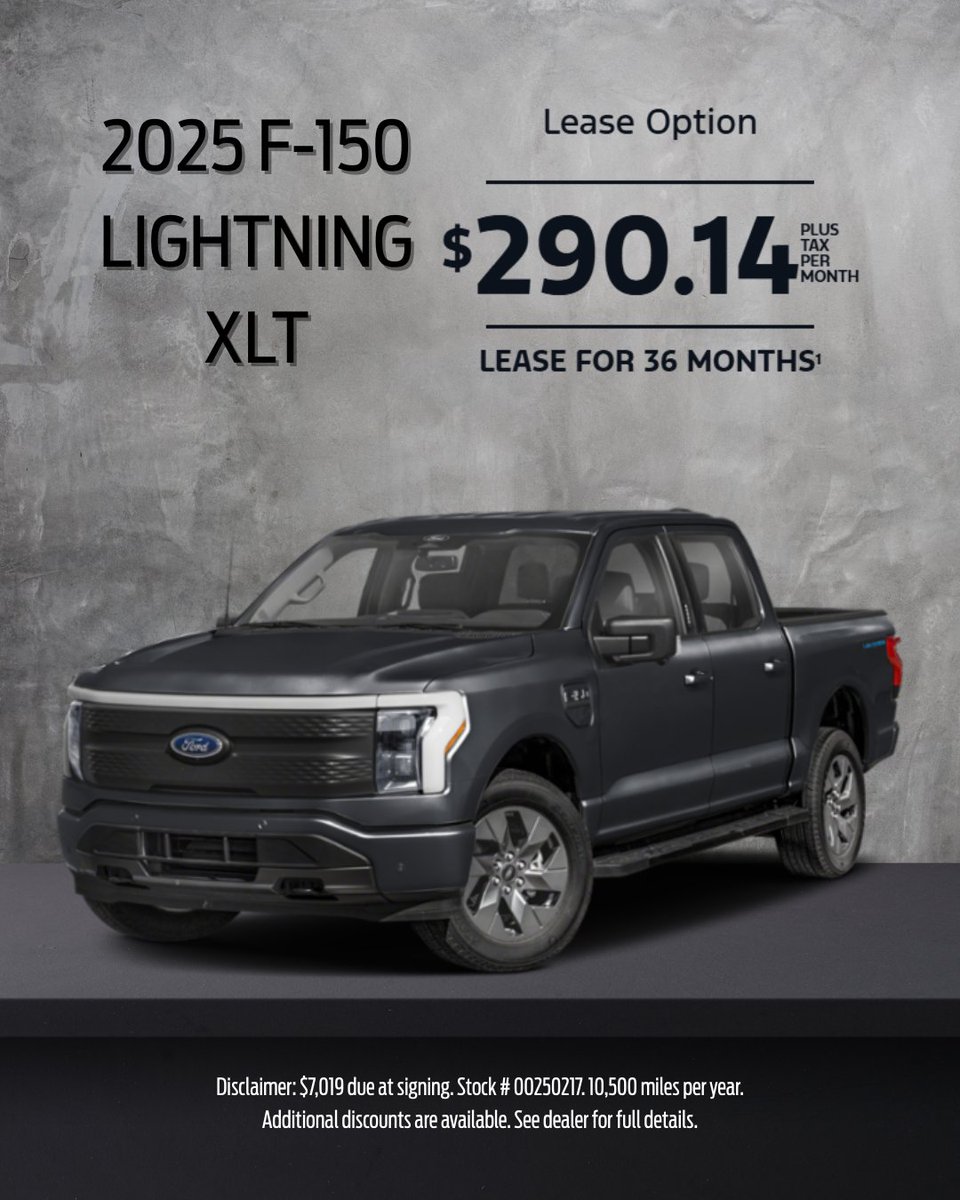 HemborgFord's tweet photo. Drive the all-new 2025 F-150 LIGHTNING XLT for just $290.14/month plus tax on a 36-month lease! 🚗⚡ Don't miss out on this limited offer.

Ready to upgrade? Click here to shop now: https://t.co/Mree8bmtc6 https://t.co/IJYFAuMYFv