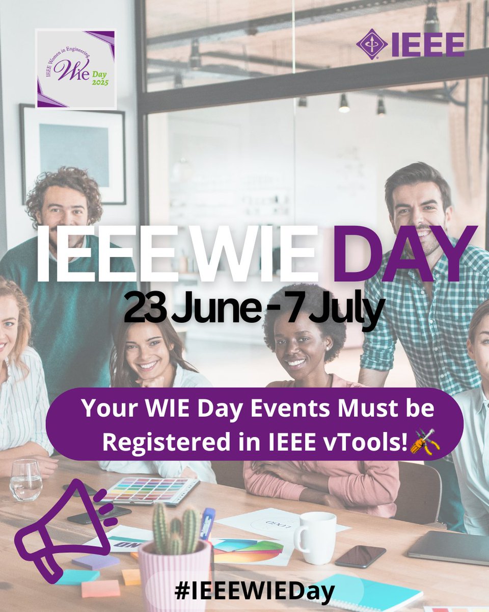 IEEEWIE's tweet photo. 📢 IEEE WIE Day 2025 is LIVE! WIE Affinity Groups—make it count by registering your events in IEEE vTools to be officially recognized.
🔗 Register: https://t.co/4guwpUNVoU ℹ️ Details: https://t.co/urqJDcsOm0
#IEEEWIEDay #IEEEWIE #WIELead #STEMeducation #IEEEevent https://t.co/sHlmYPPDg5