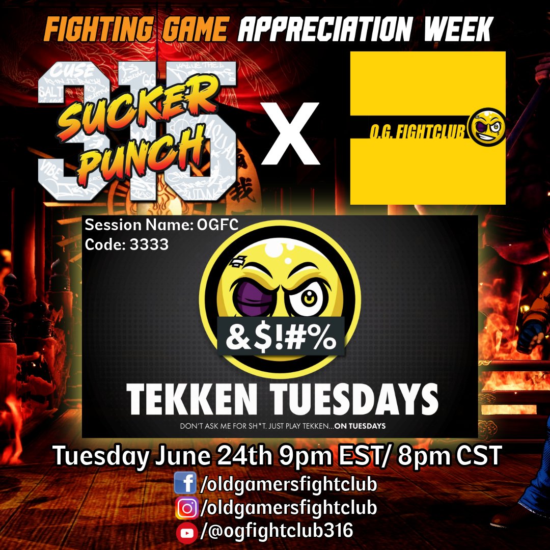 Today is Appreciate Fighting Games the way YOU like to! O.G. FightClub is one of our favorite online #FGC's so we're joining them for their Tekken Tuesday weekly! You're invited too! #Tekken8 at 8pm CST/ 9pm EST search the Lobby: OGFC Code: 3333. Follow their social media.