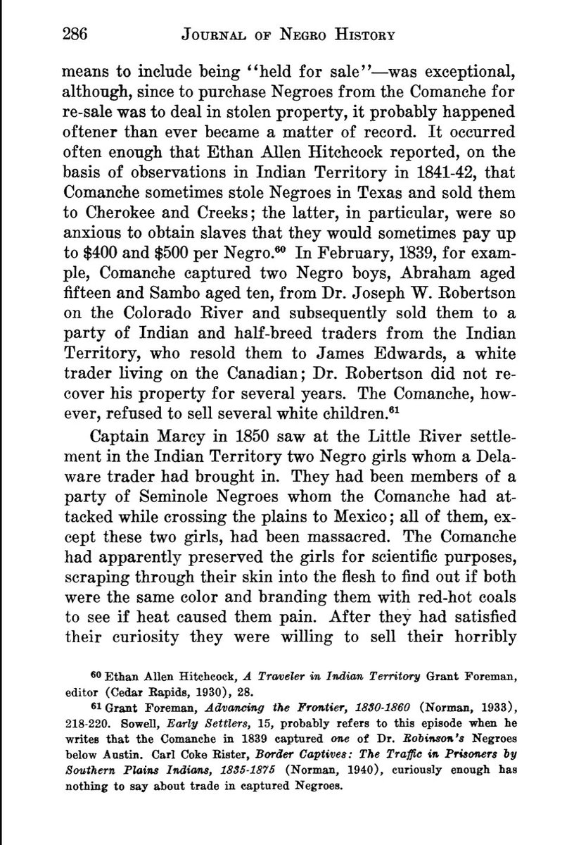 Learn history.
This is the main tribe they clashed with
👇🏾
The Comanche were randomly kidnapping Black people and selling them to the Cherokee and Creeks for $400.They also did medical experiments on 2 Black girls.🤔

Natives were participants in a type of genocide called slavery