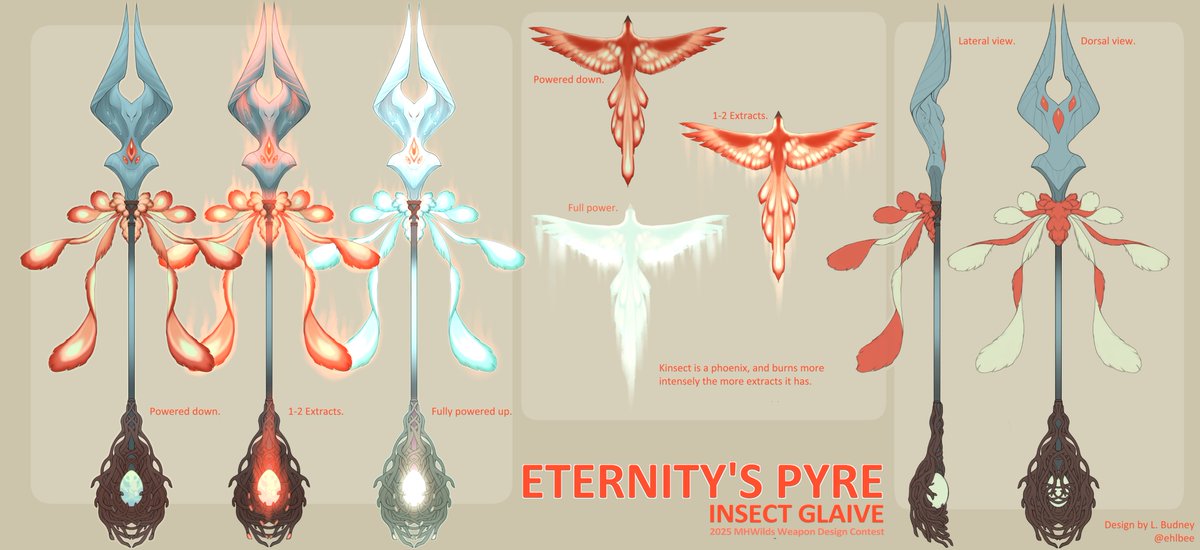 ehlbee's tweet image. My entry for the Monster Hunter Wilds weapon design contest! I had a lot of fun making this, I hope you like it too.
#WeaponEntry #MHWilds