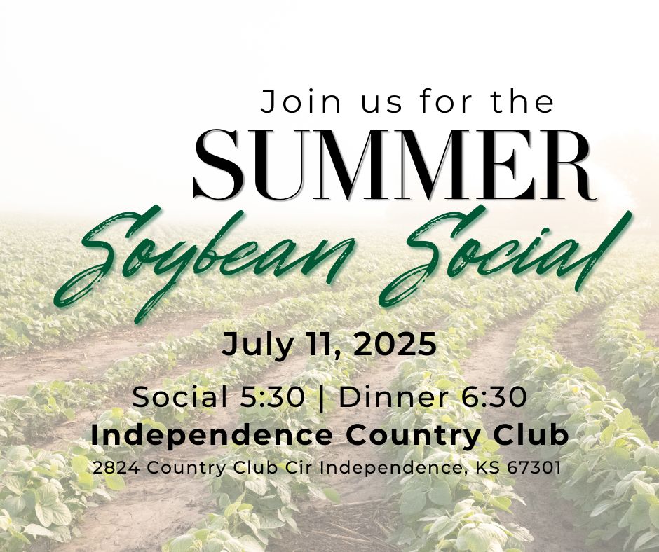 KsSoybean's tweet image. Make plans to join us in southeast Kansas July 11 for a social and dinner with Kansas Soybean farmer-leaders and staff.🌱