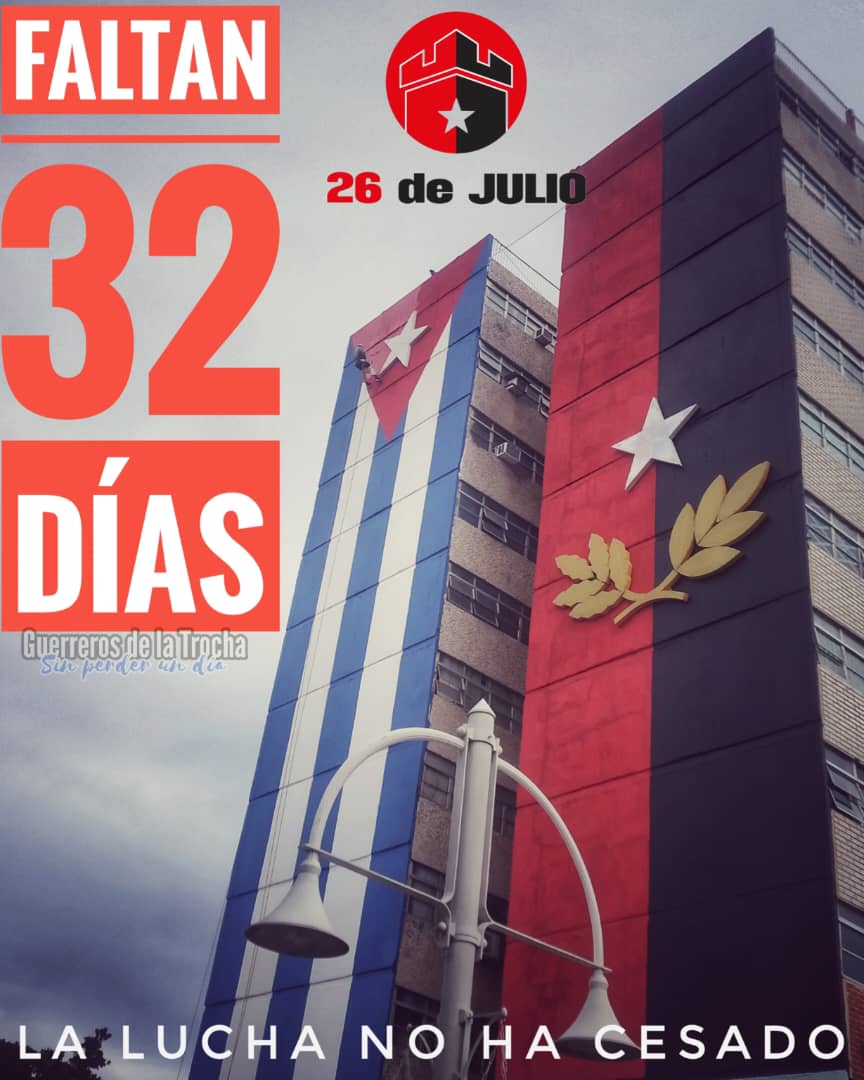Yamila Cruz Padrón (@yamila_padron) on Twitter photo 👉Nos faltan3️⃣2️⃣ días para conmemorar el 72 Aniversario de los Asaltos a los Cuarteles Moncada y Carlos Manuel de Céspedes 🇨🇺
#CiegoEn26 #LaLuchaNoHaCesado
📸 <a href="/trocha1222/">Guerreros de la Trocha</a>
<a href="/YaquedeCuba/">Yaquelin</a> <a href="/NexyVelizNaranj/">Nexy Veliz Naranjo</a> 👉Nos faltan3️⃣2️⃣ días para conmemorar el 72 Aniversario de los Asaltos a los Cuarteles Moncada y Carlos Manuel de Céspedes 🇨🇺
#CiegoEn26 #LaLuchaNoHaCesado
📸 <a href="/trocha1222/">Guerreros de la Trocha</a>
<a href="/YaquedeCuba/">Yaquelin</a> <a href="/NexyVelizNaranj/">Nexy Veliz Naranjo</a>