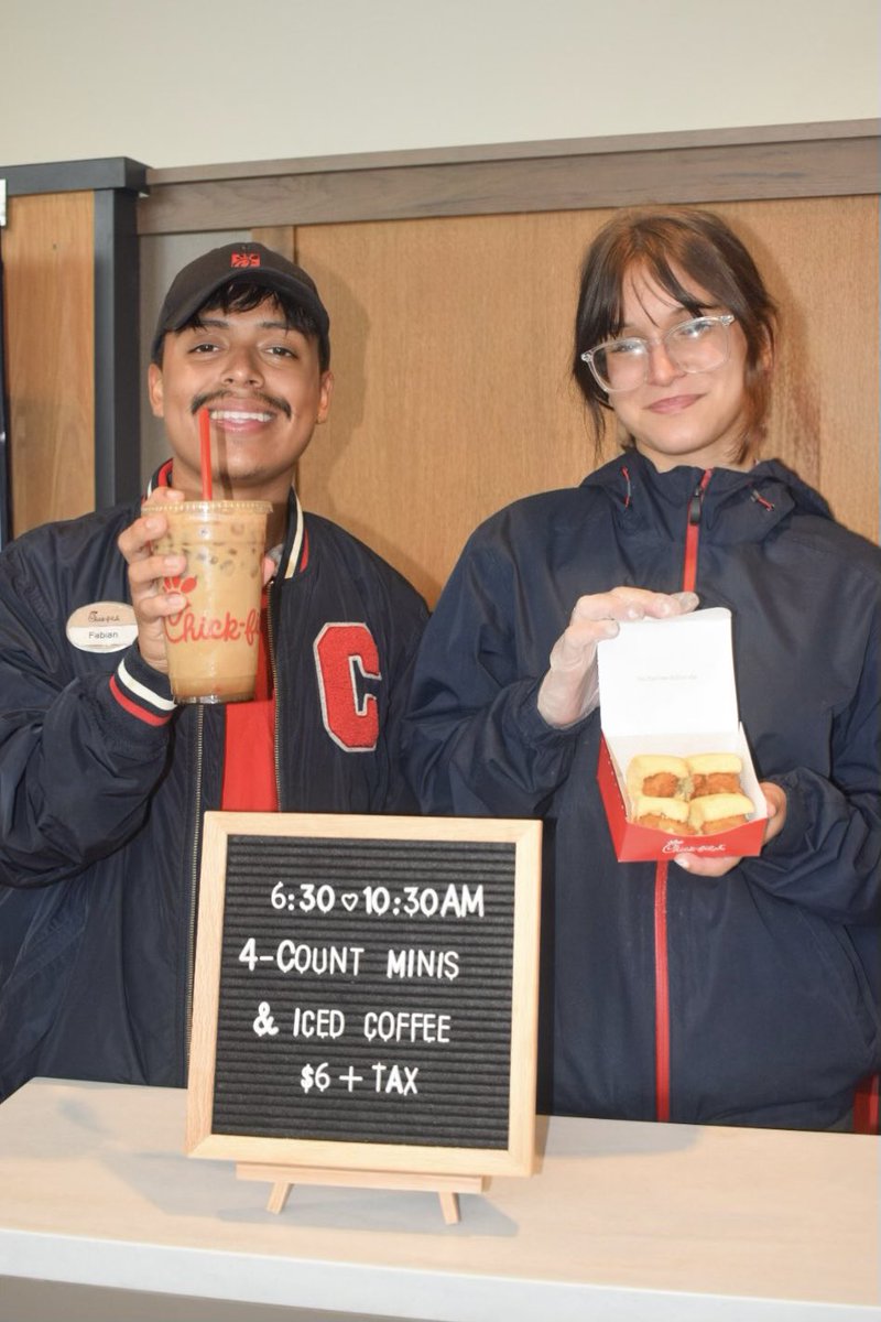 Chickfila_RL's tweet photo. 🚨June Promotion Alert🚨

Get a 4ct Chick-fil-A Chick-n-Minis and an Iced Coffee for $6 (before taxes) between 6:30am and 10:30am

All you have to do is let us know that you are here for our breakfast promotion at the register.

We can’t wait to serve you! ☀️ https://t.co/fjFAp2IDNF