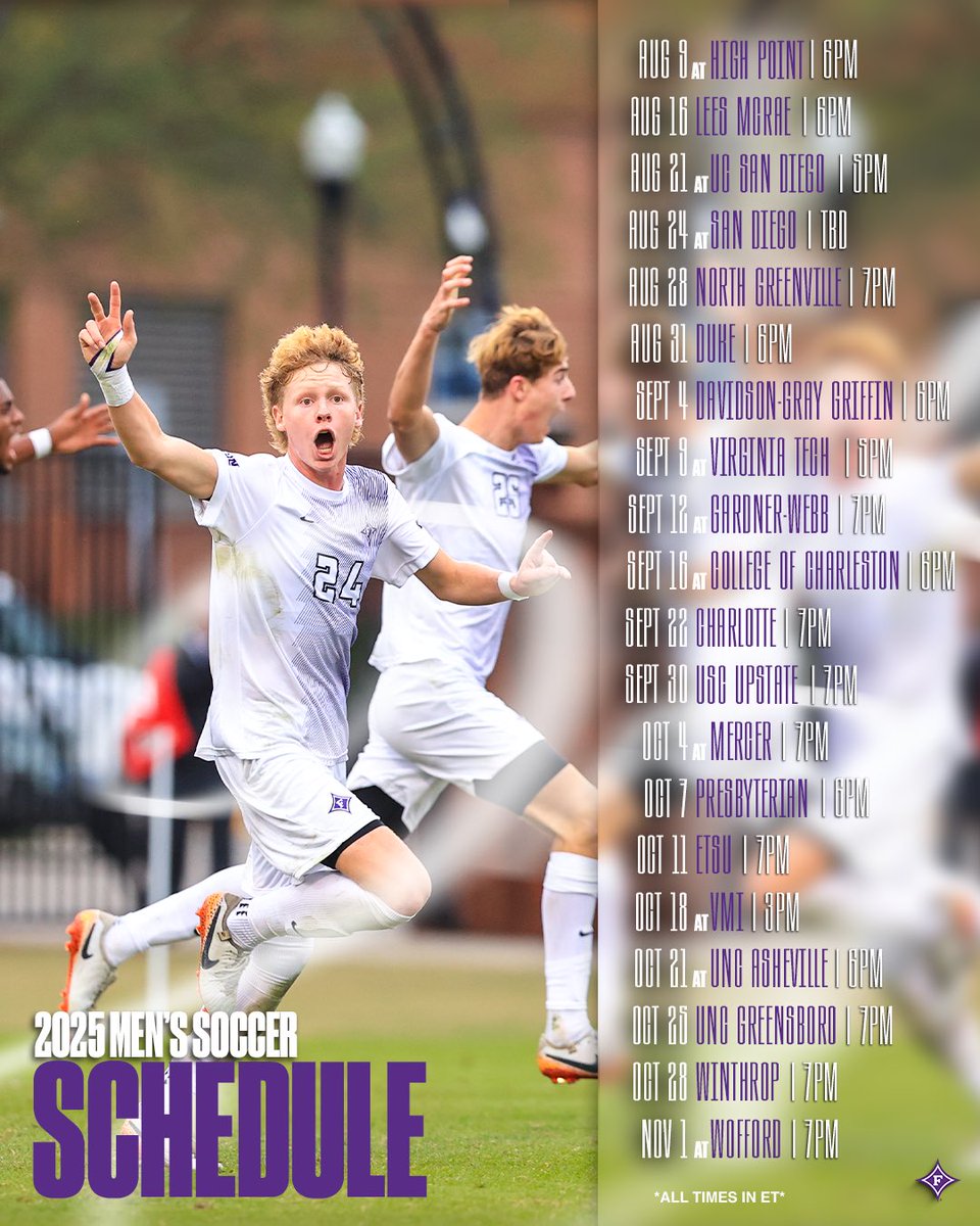 FurmanSoccer's tweet image. Our 2025 Schedule‼️

#FUMS #fuallthetime
