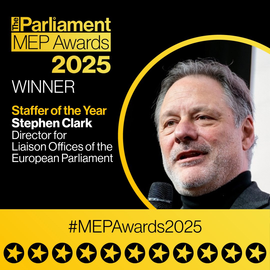 It is always a pleasure at the #MEPAwards2025 to recognise the invaluable work of the <a href="/Europarl_EN/">European Parliament</a> staff. This year we pay special tribute to <a href="/stctweets/">Stephen Clark</a>, the Director of Liaison Offices for the sterling work he has done over the past year.