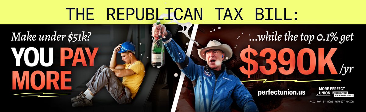 This week Jeff Bezos is in Venice for his &gt;$23 million wedding.

Meanwhile, Republicans in Congress are advancing tax cuts for Bezos and the top 0.1% at the expense of working people.

We're now running 180 billboards to make sure people know about this massive wealth transfer.