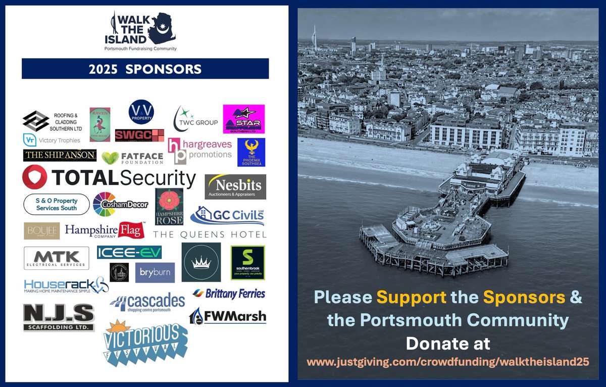 WalkIsland's tweet image. Our 2025 business sponsors for #walktheisland Pompeys finest