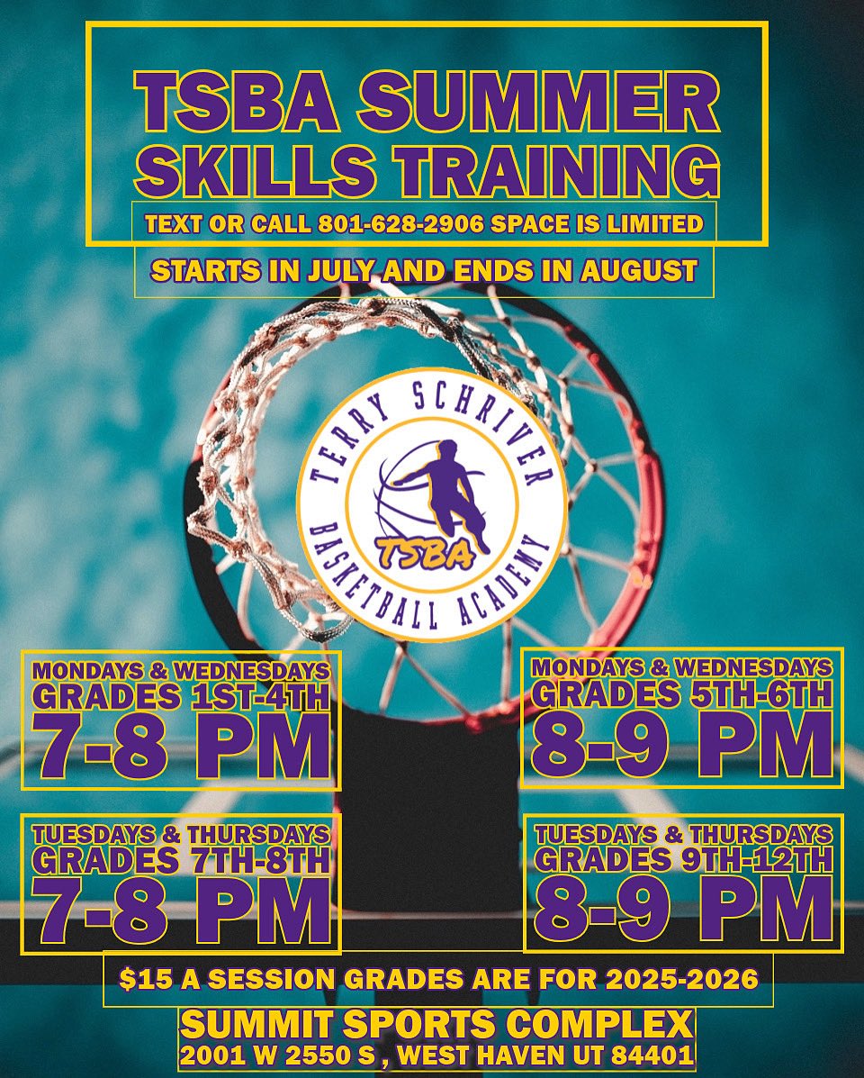 TSBA Summer Skills starts next week! DM to reserve a spot 🏀💜💛