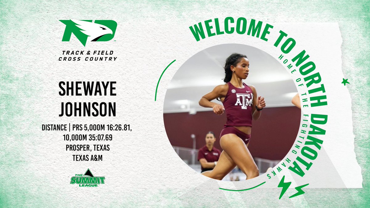 Welcome to the squad, Shewaye Johnson! ✍️🟢⚪️

* 10th in the 10,000m at the 2025 SEC Outdoor Championships
* Won a pair of 5,000m titles during both the 2025 indoor and outdoor seasons
* Qualified for the 2023 NCAA Cross Country Championships

#UNDproud | #LGH