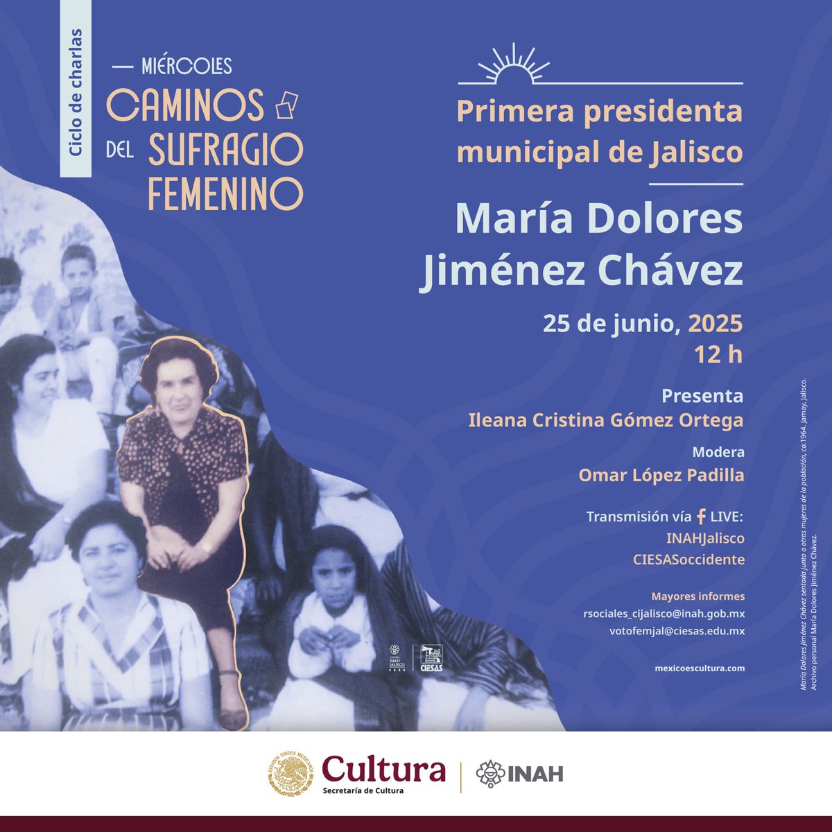 Un eco de mujer rompió el silencio político en Jalisco: María Dolores Jiménez Chávez, Lolita. Su voz pionera en Jamay nos convoca.

Mañana, en "Caminos del Sufragio Femenino", honremos su huella. 

#INAHJal #CIESAS #Occidente #SufragioFemenino #MujeresEnLaHistoria