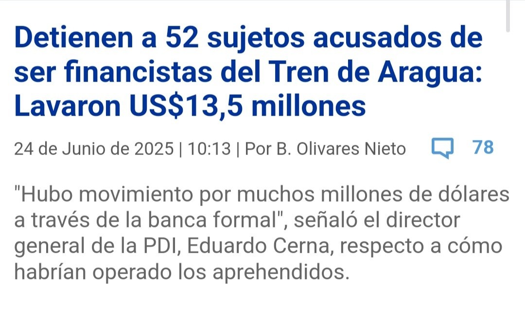 52 personas detenidas por financiar al Tren de Aragua y todos usaron la banca formal. Una moraleja y una advertencia:

1. Los que dicen que el narco no usa la banca no saben de lo que hablan.
2. Esta madeja se habría deshecho hace mucho antes (y quizás descubierto a muchas más