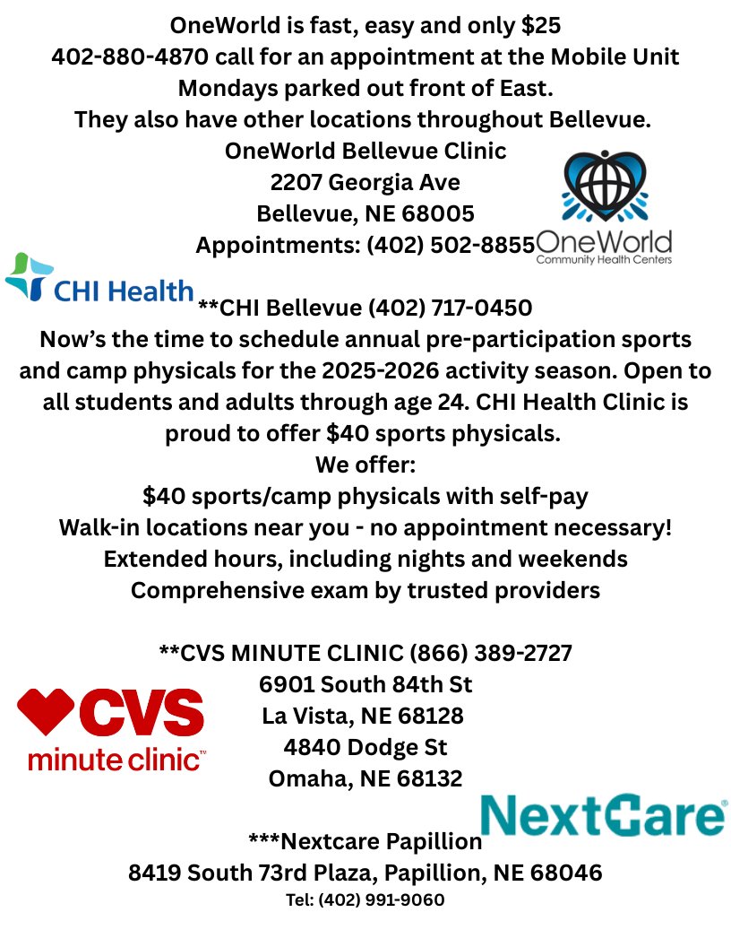 Don't wait until the last minute to get your sports physical. Spots are filling up fast and you don't want to miss tryouts.