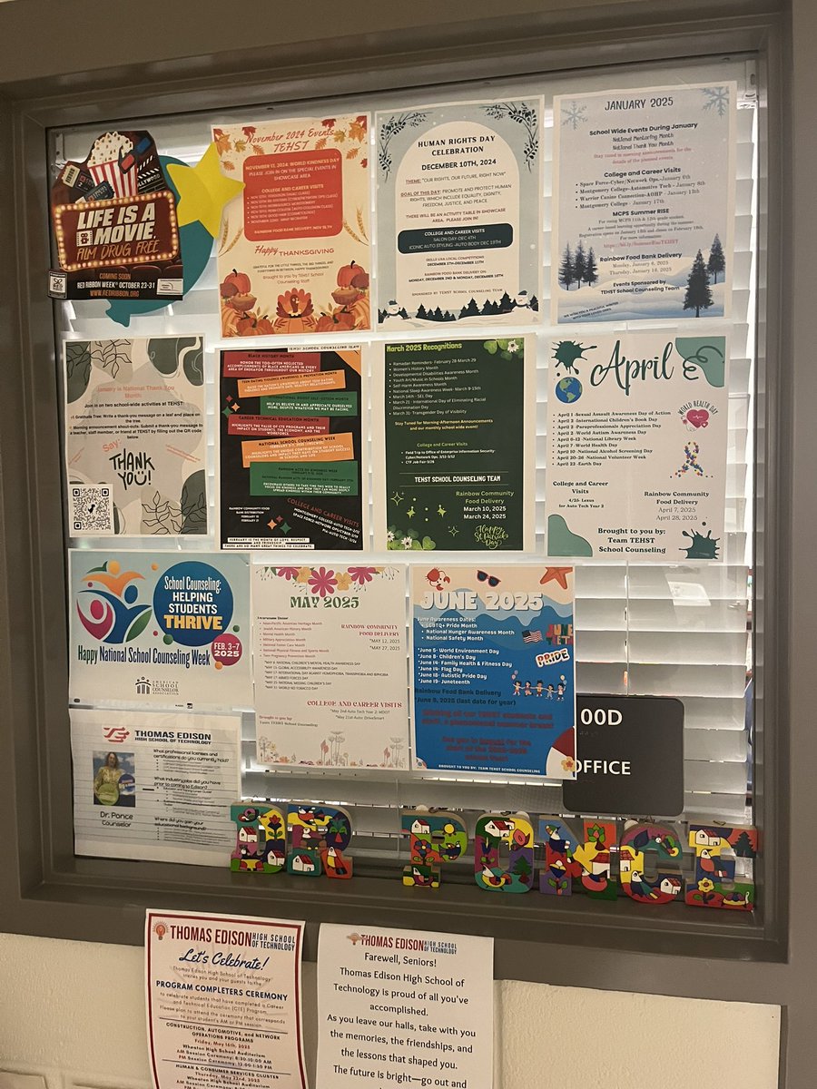 This summarizes the monthly school initiatives/events implemented as part of a comprehensive school counseling program this school year. Year 1 at TEHST in the books.
