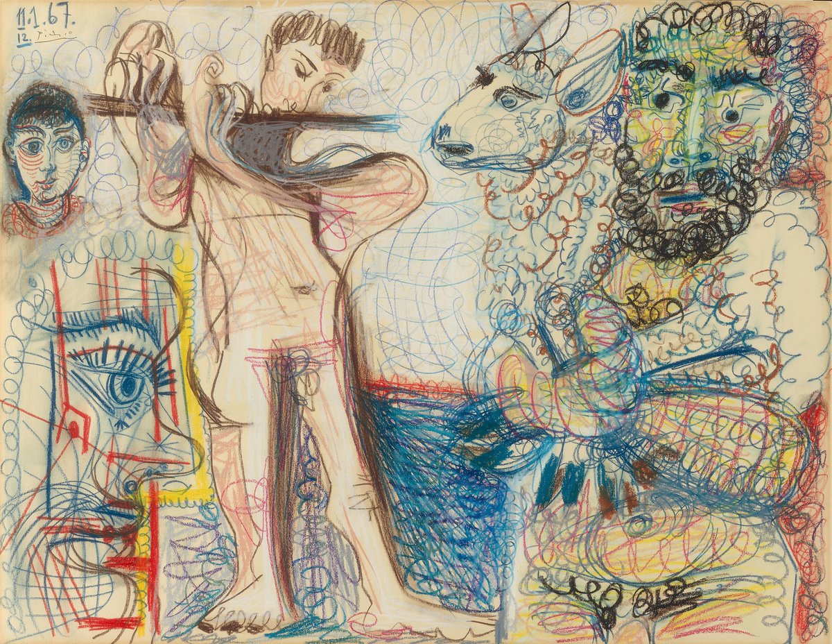 Man Holding a Sheep, Flutist, and Heads, 1967 #artbots #picasso
