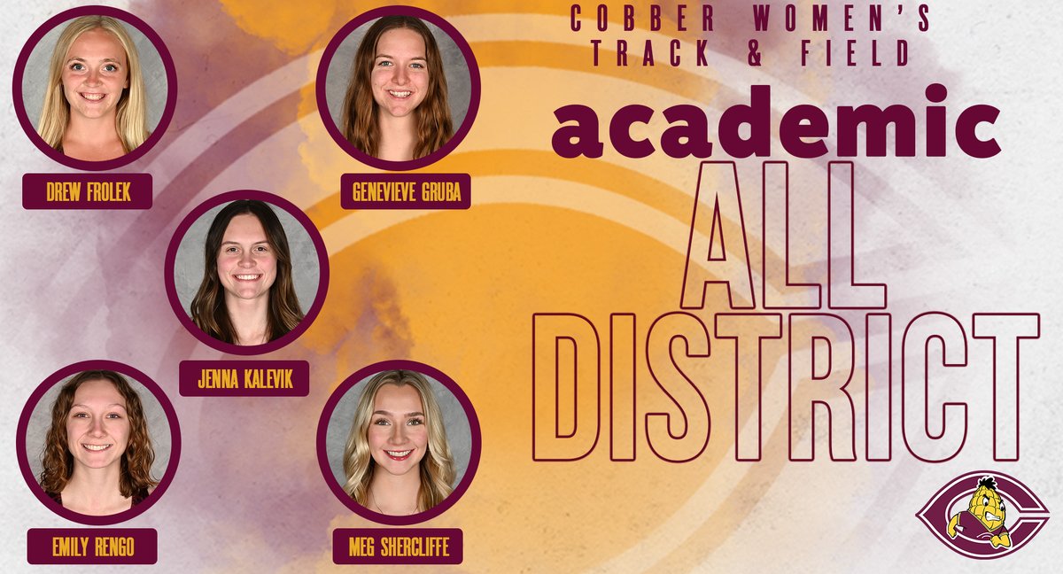 CobberSID's tweet image. 𝗔𝗖𝗔𝗗𝗘𝗠𝗜𝗖 𝗔𝗟𝗟-𝗗𝗜𝗦𝗧𝗥𝗜𝗖𝗧!
CORNGRATS to WT&F student-athletes Drew Frolek, Jenna Kalevik, Genevieve Gruba, Emily Rengo and Meg Shercliffe, who were all named to the CSC Academic All-District Team for Track & Field.
𝗗𝗘𝗧𝗔𝗜𝗟𝗦: tinyurl.com/yex8k4yn