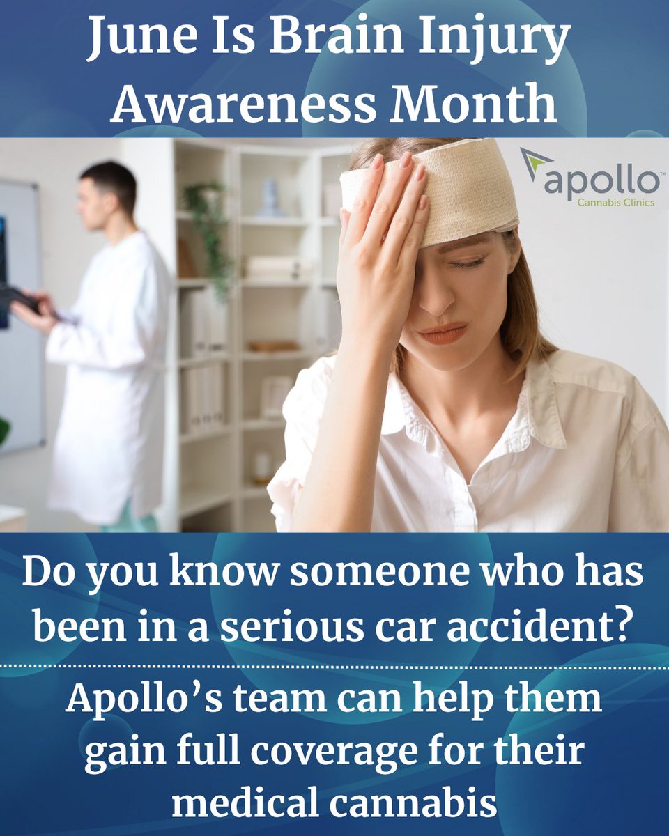 Traumatic Brain Injuries are a common result of motor-vehicle accidents. Our MVA team at Apollo will help you every step of the way with free appointments and ongoing support. Learn more at Apollocannabis.ca/patients/insur…

#BrainInjury #TBI #BrainInjuryAwareness #Concussion #BrainHealth