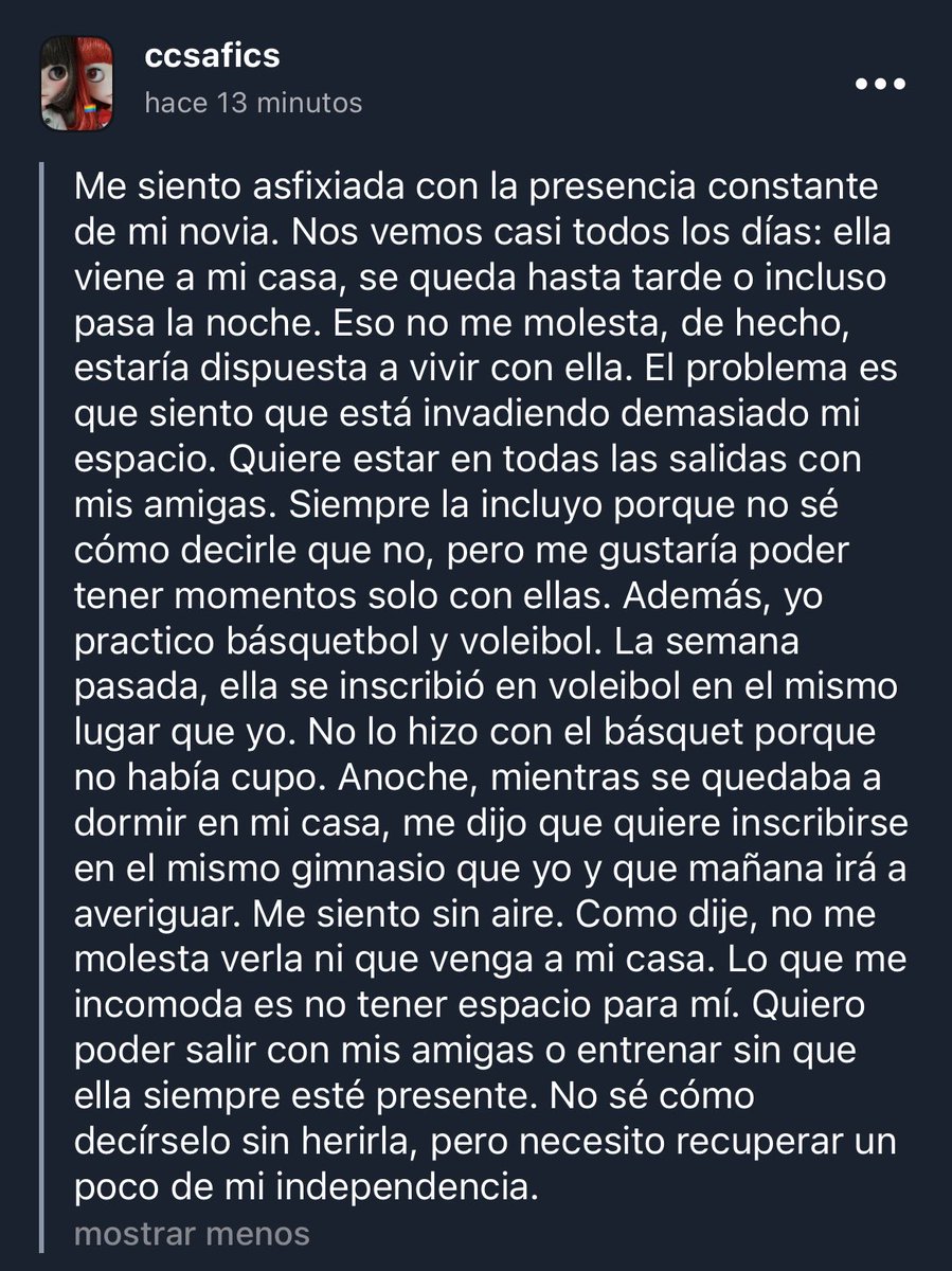ccsafics's tweet photo. 🦇| muchas pueden tener una opinión fuerte sobre esto, y yo solo digo que amar no significa perder su espacio ni su independencia, dígaselo sutilmente https://t.co/Mu147JZWQ8